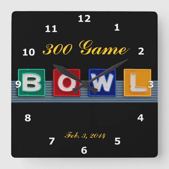 Retro Bowling Quadratische Wanduhr (Vorderseite)