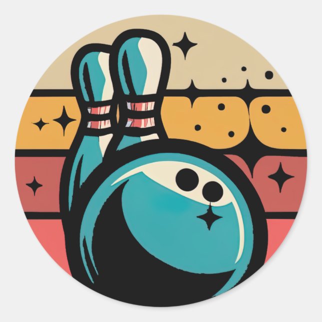 Retro-Bowling Runder Aufkleber (Vorderseite)
