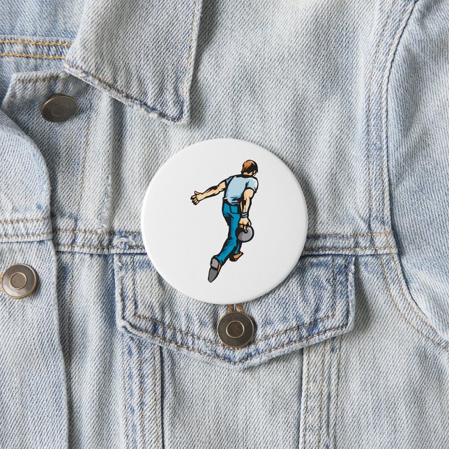 Retro-Bowling-Spieler wirft Ball Button (Von Creator hochgeladen)