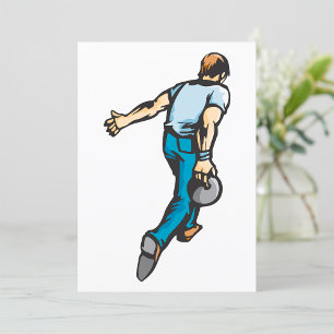 Retro-Bowling-Spieler wirft Ball Einladung