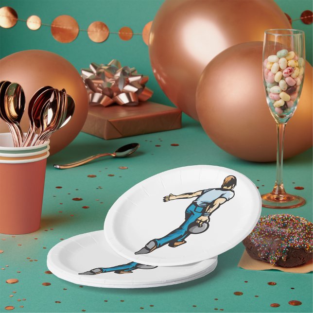 Retro-Bowling-Spieler wirft Ball Pappteller (Von Creator hochgeladen)