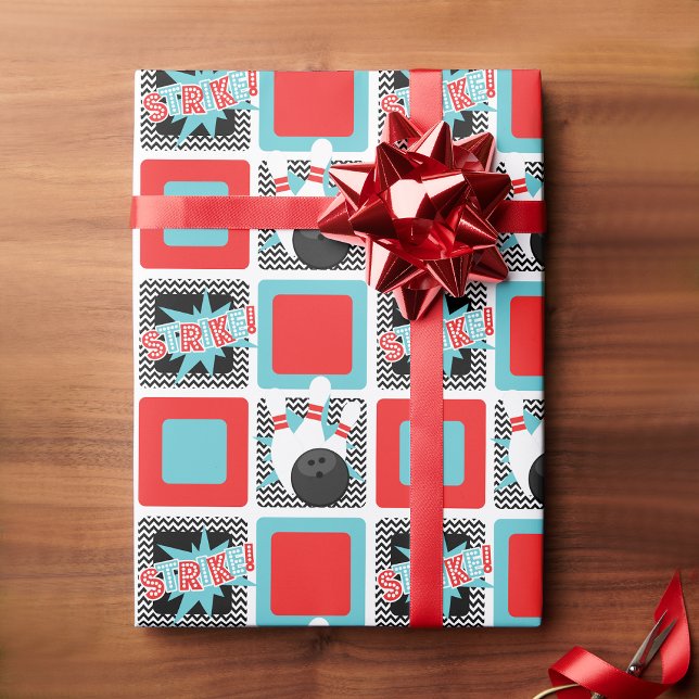 Retro Bowling Zickzack Wrapping Paper Geschenkpapier (Bowling Wrapping Paper)
