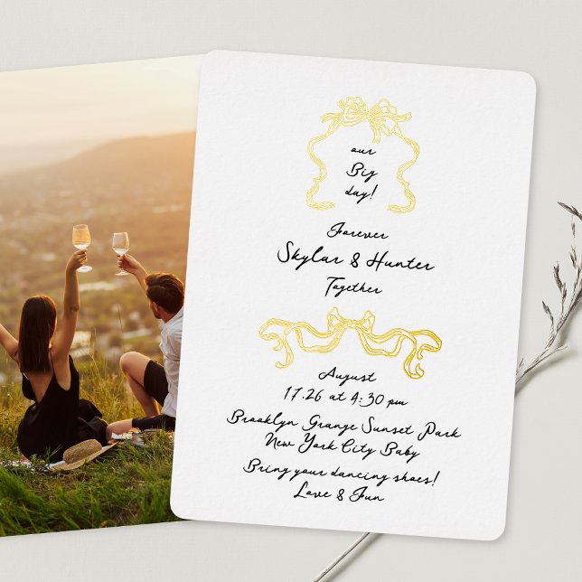 Retro Bows Doodle handgeschriebene Schwarz & Weiß  Folieneinladung (Von Creator hochgeladen)