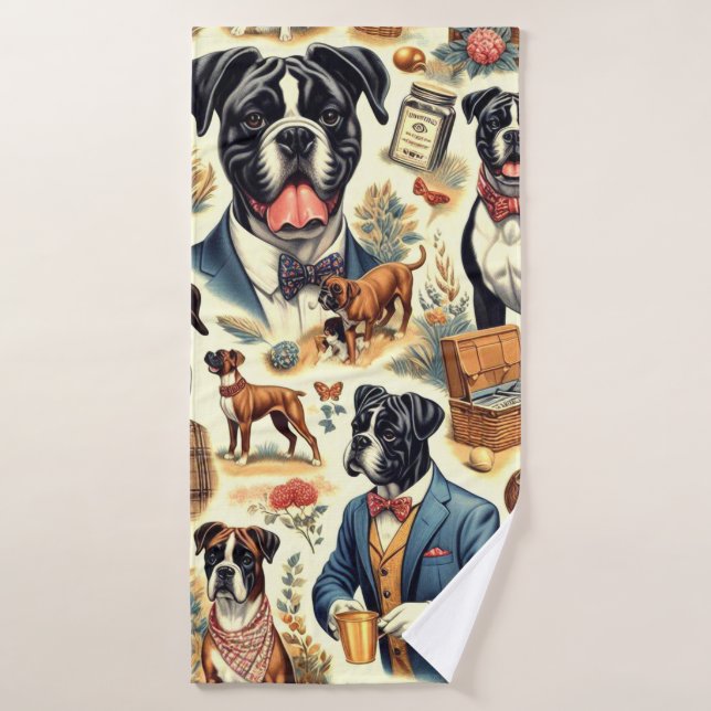 Retro Boxer Dog Illustration Badehandtuch (Badehandtuch)