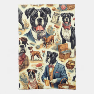 Retro Boxer Dog Illustration Geschirrtuch