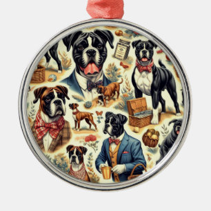 Retro Boxer Dog Illustration Ornament Aus Metall