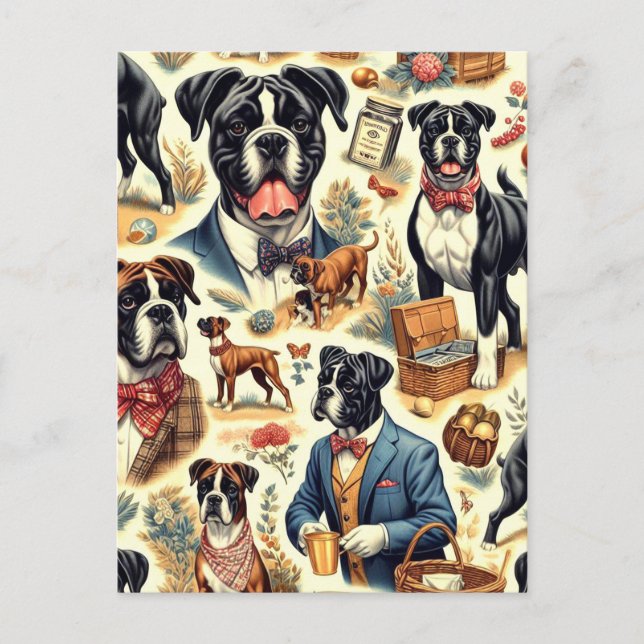 Retro Boxer Dog Illustration Postkarte (Vorderseite)