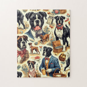 Retro Boxer Dog Illustration Puzzle