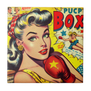 Retro Boxing Girl-Comicen Fliese