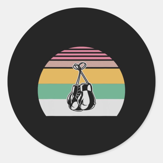 Retro Boxing Handschuhe Sonnenuntergang Design 2 Runder Aufkleber (Vorderseite)