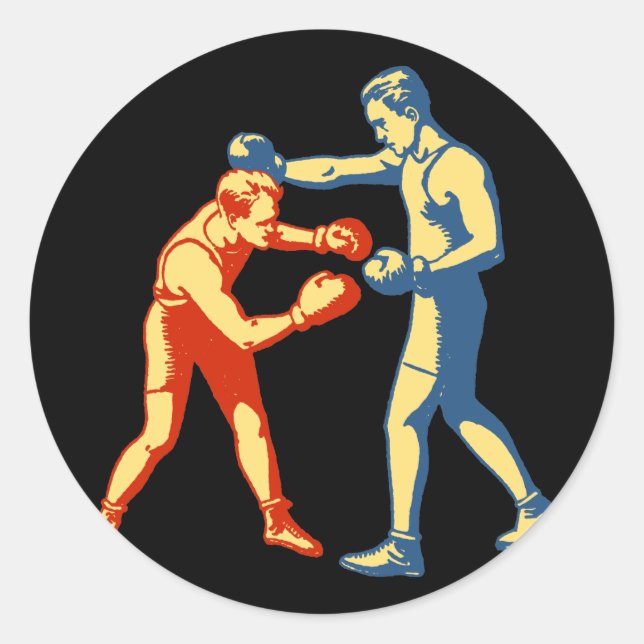 Retro Boxing Men Runder Aufkleber (Vorderseite)