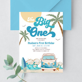 Retro Boy Big One Surfing 1. Geburtstag Party Einladung