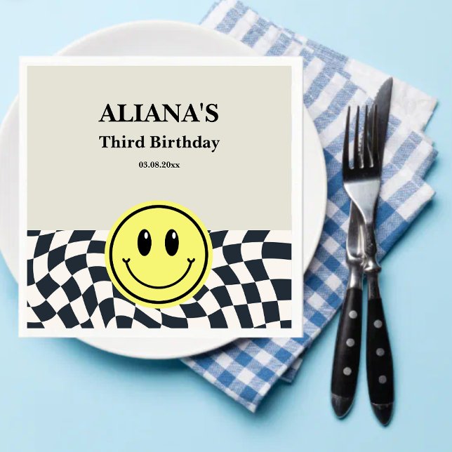 Retro Boy schwarz-weiß kariert Geburtstag Serviette (Von Creator hochgeladen)