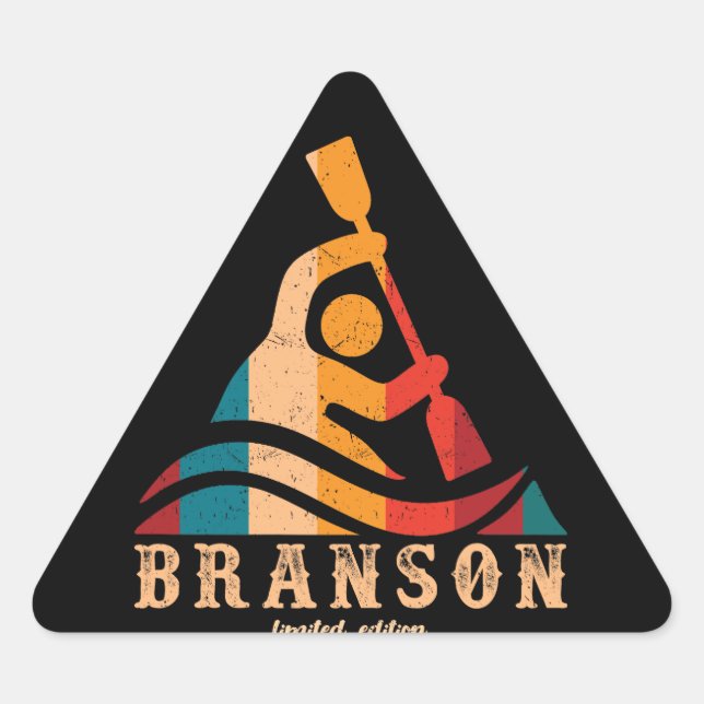 Retro Branson Kayaking Dreieckiger Aufkleber (Vorderseite)