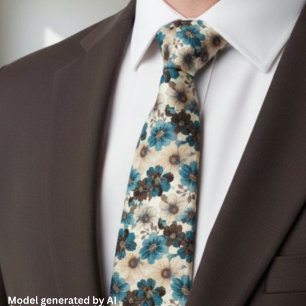 Retro Braun Blau Floral Krawatte