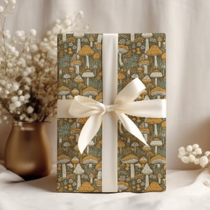 Retro-Braun Cottagecore Pilze Geschenkpapier