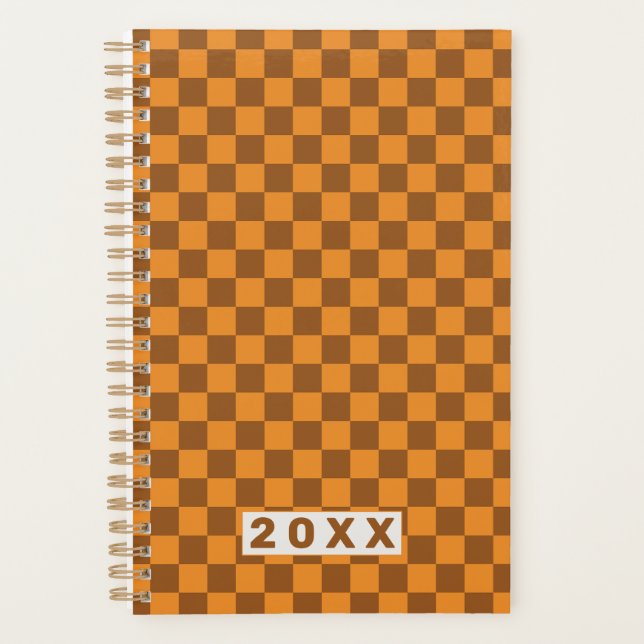 Retro Braun Orange Schachbrett 2026 Planer (Vorderseite)