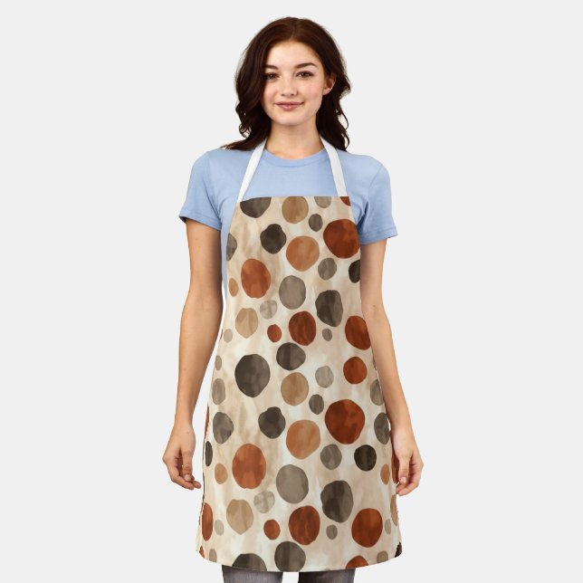 Retro-Braun-Punktmuster-Schürze mit All-Over-Print Schürze (Getragen)