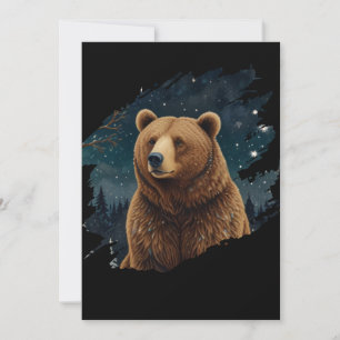 Retro Braunbär Mitternachtssternenlandschaft Einladung