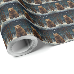 Retro Braunbär Mitternachtsszene Geschenkpapier