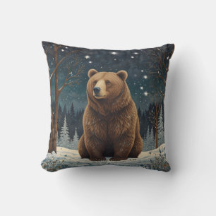 Retro Braunbär Mitternachtsszene Kissen