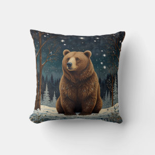Retro Braunbär Mitternachtsszene Kissen