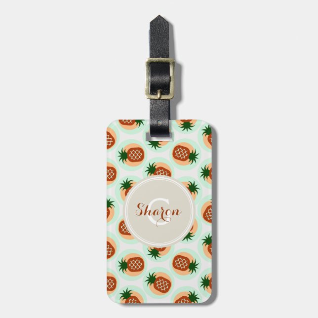 Retro braune und tadellose Ananas kopiert Gepäckanhänger (Vorderseite vertikal)