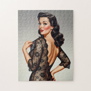 Retro-Braunhaar-Pin-up-Girl 50er Glamour-Stil Puzzle