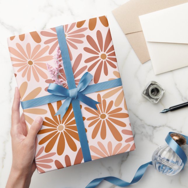 Retro Bräunliche Daisy Geschenkpapier (Schenken)