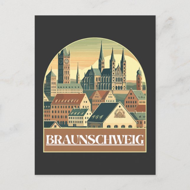 Retro Braunschweig Skyline Postkarte (Vorderseite)
