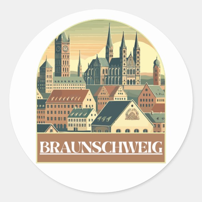Retro Braunschweig Skyline Runder Aufkleber (Vorderseite)