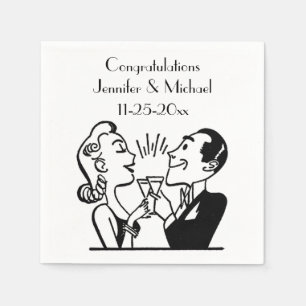 Retro Braut Bräutigam Champagner Hochzeit Jubiläum Serviette