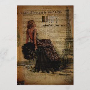 retro Brautparty Eiffel-Turmparis-Mädchens Einladung
