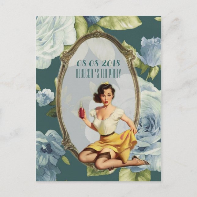 Retro Brautparty Tee Party Save the Date Ankündigungspostkarte (Vorderseite)