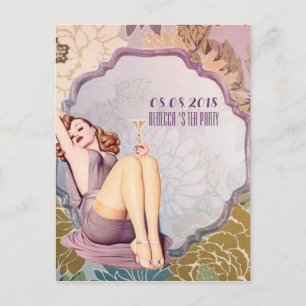 Retro Brautparty Tee Party Save the Date Ankündigungspostkarte