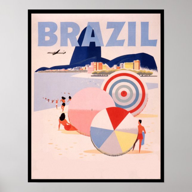 Retro Brazil copacabana Beach Travel Poster (Vorne)
