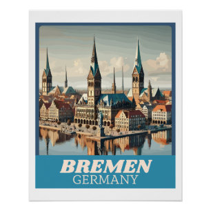 Retro Bremen Skyline Poster