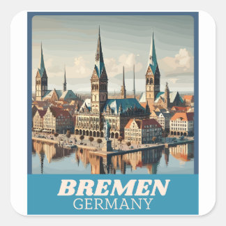 Retro Bremen Skyline Quadratischer Aufkleber