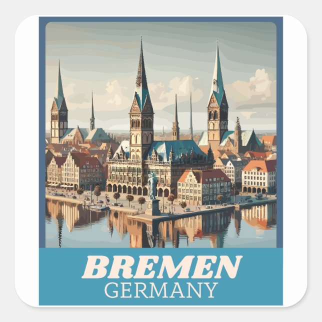 Retro Bremen Skyline Quadratischer Aufkleber (Vorderseite)