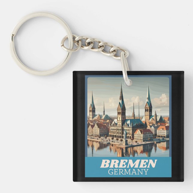 Retro Bremen Skyline Schlüsselanhänger (Vorderseite)