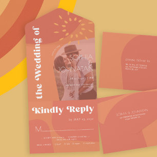 Retro Brennen Orangen fett FOTO uAwg Hochzeit All In One Einladung