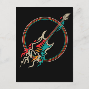 Retro brennender Gitarre Rock and Roll Musik Postkarte