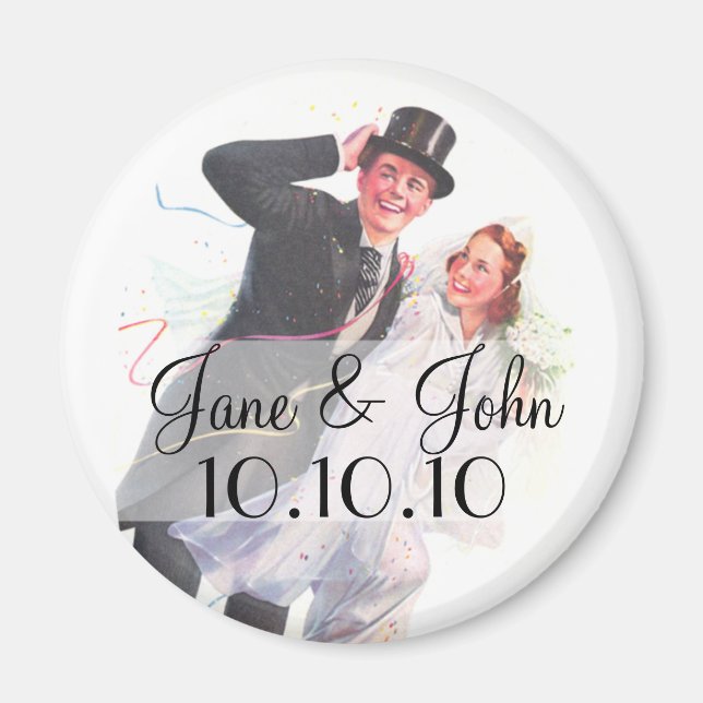 Retro Bride & Groom Wedding Magnet (Vorne)