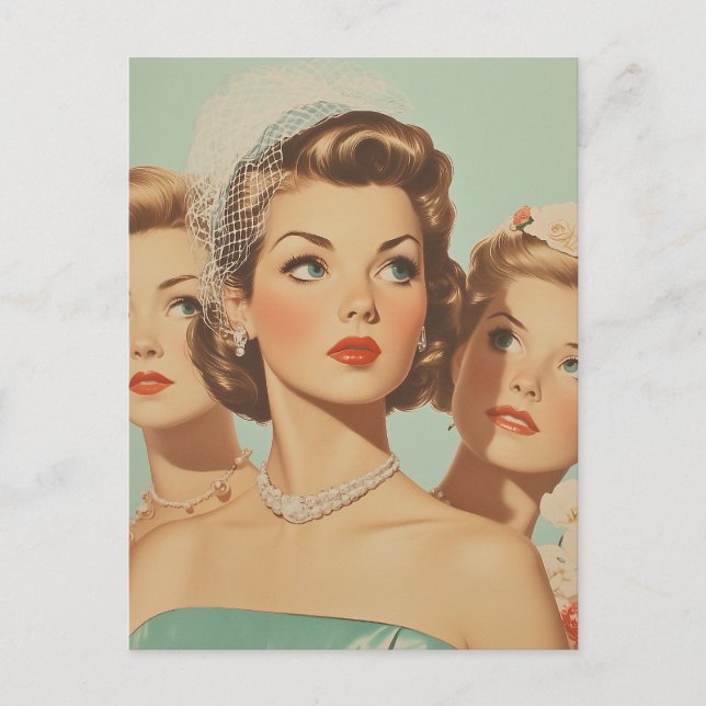 Retro Bridesmaiers in Style Postkarte (Vorderseite)