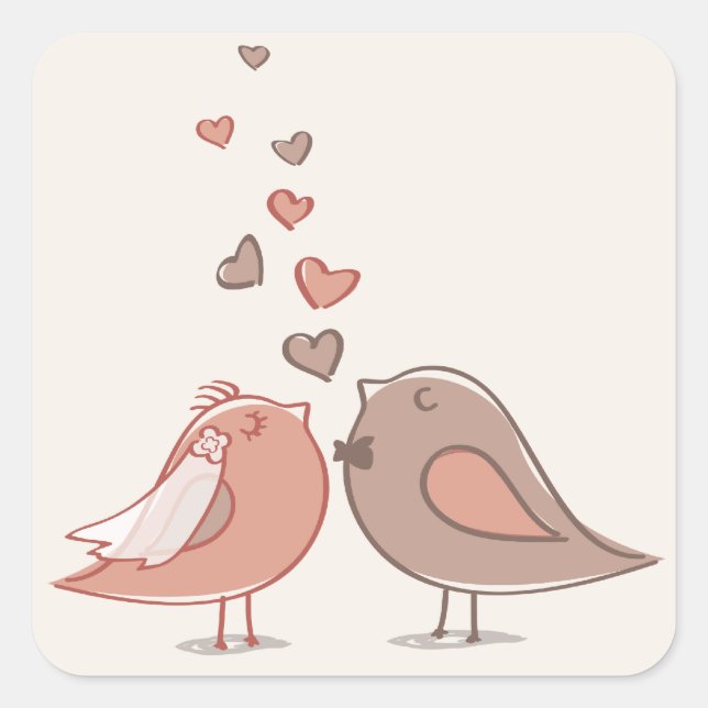 Retro Bridge und Groom Birds Geschenke Quadratischer Aufkleber (Vorderseite)