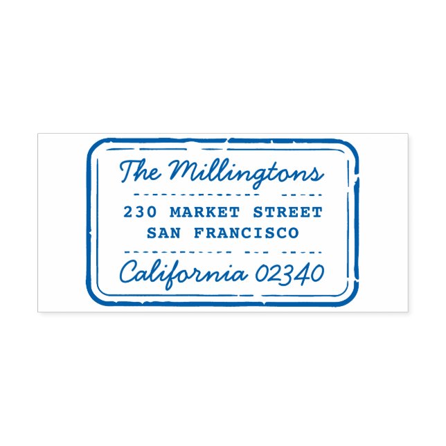 Retro-Briefmarke Familienname Skript und Rücksende Permastempel (Design)