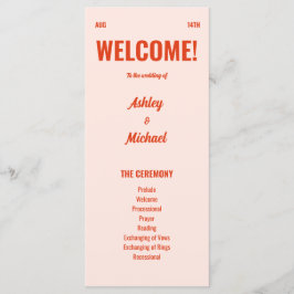 Retro Bright & Colorful Peach Hochzeit Programm