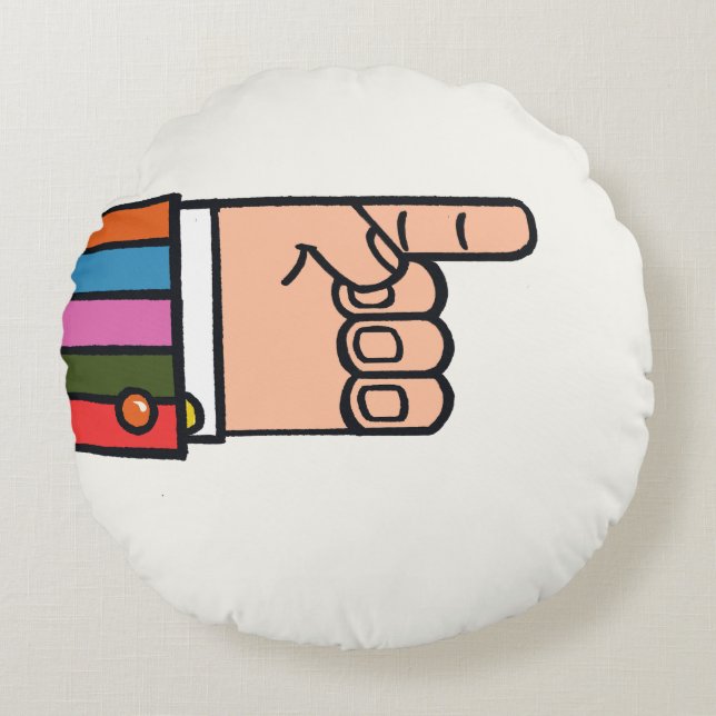 Retro Bright Fun Pointing Hand Round Pillow Rundes Kissen (Vorderseite)
