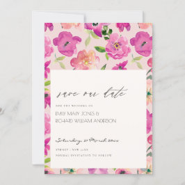 Retro Bright Pink Aquarellblume Save the Date Einladung