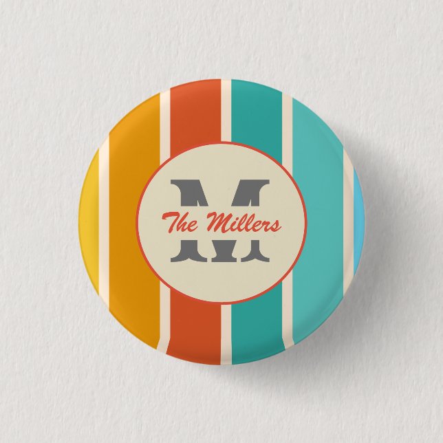 Retro Bright Summer Monogram Button (Vorderseite)